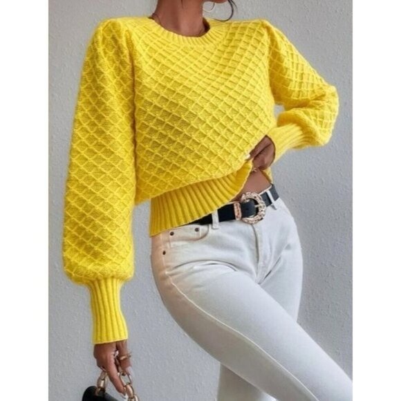 Vibrant Yellow Casual Round Neck Pullovers - Picture 2 of 5